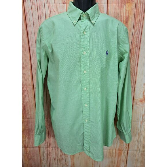 Ralph Lauren Mens Green Classic Fit Button-Down Shirt Large Long Sleeve - Picture 1 of 7